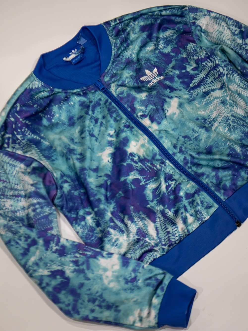 adidas edition 1990 Men's Blue Teal Patterned Swim Rash Guard Jacket